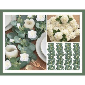 4 pack Eucalyptus Garland & 25 count Ivory Roses Set Wedding Decor